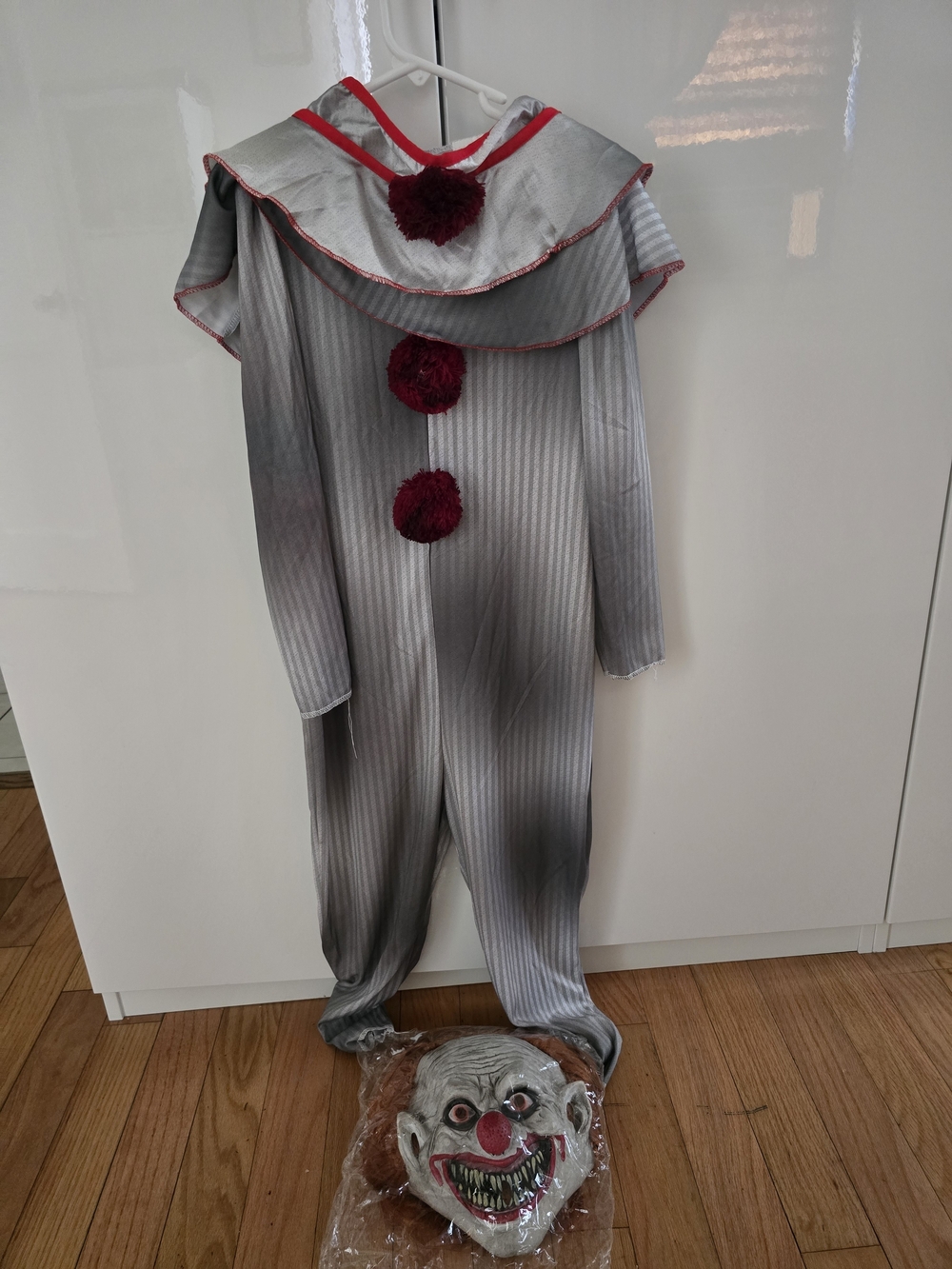 Source Unknown Grey Clown Costume with Red Pom Accents